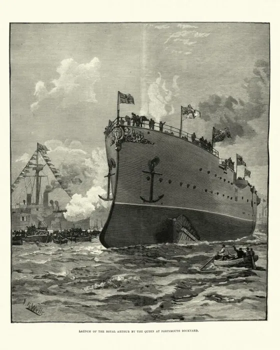 Framed Print : Launch of HMS Royal Arthur Royal navy cruiser, 19th Century Framed Print : Launch of HMS Royal Arthur Royal navy cruiser, 19th Century