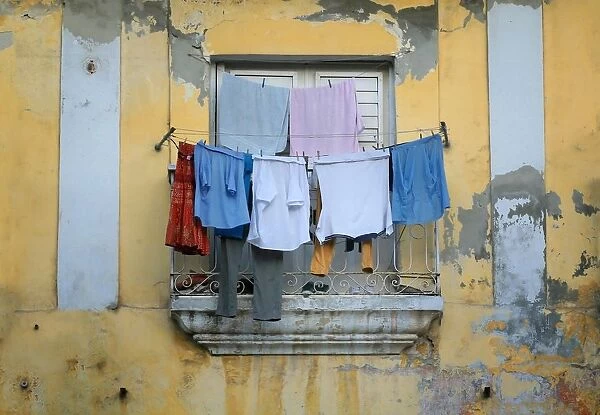 Laundry drying outside window