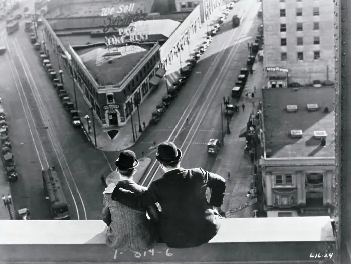 Framed Print : Laurel and Hardy Atop Building Framed Print : Laurel and Hardy Atop Building
