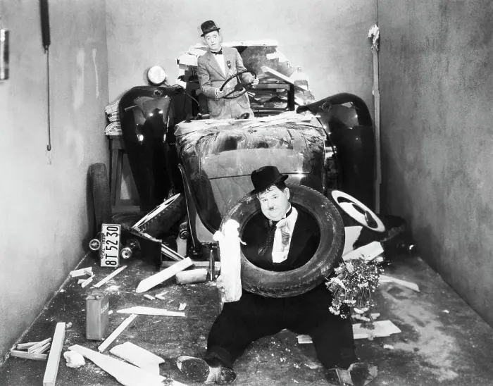 Framed Print : Laurel and Hardy in Movie Car Wreck