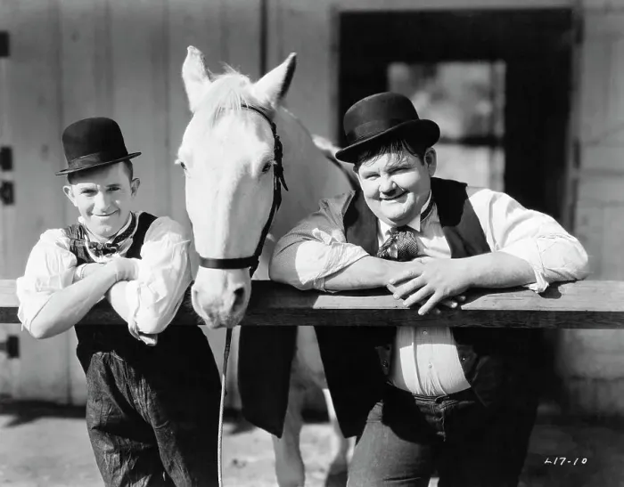 Framed Print : Laurel and Hardy Posing with Horse Framed Print : Laurel and Hardy Posing with Horse
