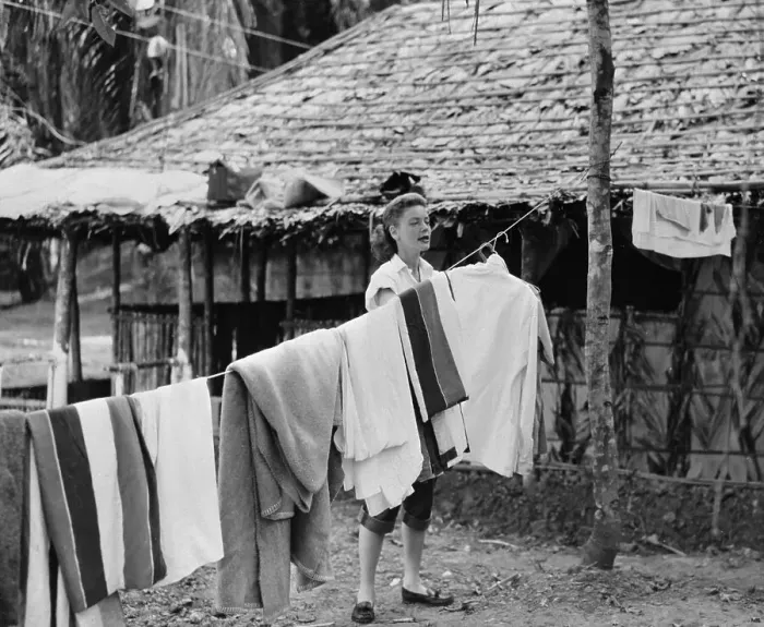 Framed Print : Lauren Bacall Hanging Clothes on Clothesline Framed Print : Lauren Bacall Hanging Clothes on Clothesline