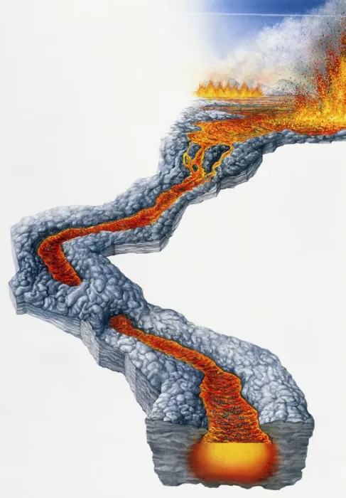 Framed Print : Lava flow, molten rock expelled by volcano during effusive eruption