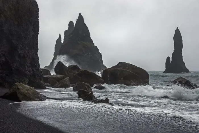 Framed Print : Lava rocks and rock needles at the black lava beach Reynisfjara, near Vik, South Iceland Framed Print : Lava rocks and rock needles at the black lava beach Reynisfjara, near Vik, South Iceland