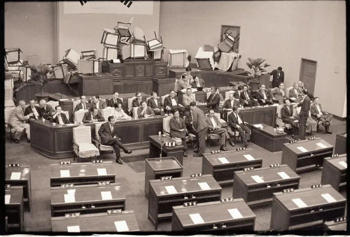 Framed Print : Lawmakers Set Up Barricade at National Assembly Framed Print : Lawmakers Set Up Barricade at National Assembly