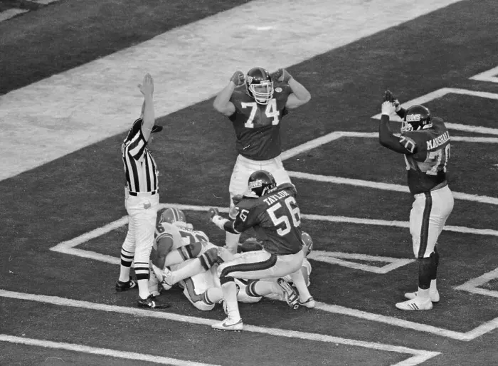 Framed Print : Lawrence Taylor and Teammate Jumping for Joy After Stopping John Elway Framed Print : Lawrence Taylor and Teammate Jumping for Joy After Stopping John Elway