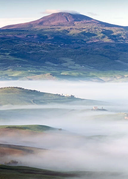 Layered. Layers of mist.Pienza. A town and comune in the province of Siena