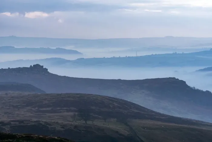 Framed Print : Layers of hills in the mist, Peak District National park, UK Framed Print : Layers of hills in the mist, Peak District National park, UK