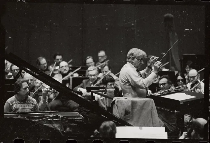 Framed Print : Lazar Berman Playing Piano with Leonard Bernstein Conducting