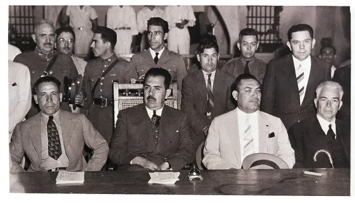 Framed Print : Lazaro Cardenas with Army and Officials