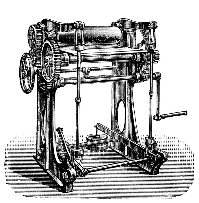 Framed Print : Leather industry, rolling machine