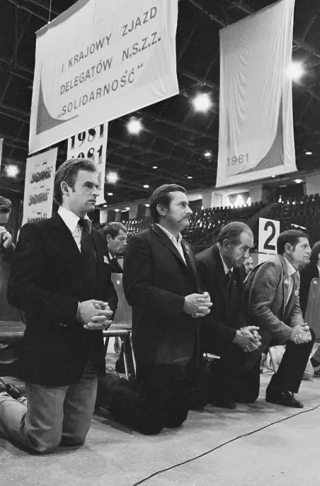 Framed Print : Lech Walesa With Close Associates at Mass Framed Print : Lech Walesa With Close Associates at Mass