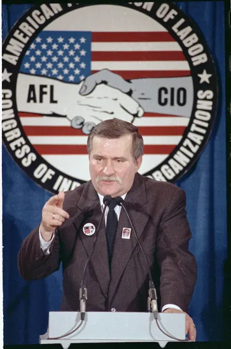 Framed Print : Lech Walesa Speaking at Meeting