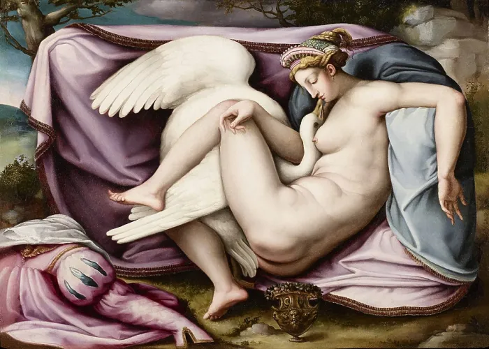 Framed Print : Leda and the Swan. Artist: Buonarroti, Michelangelo, (Copy) Framed Print : Leda and the Swan. Artist: Buonarroti, Michelangelo, (Copy)
