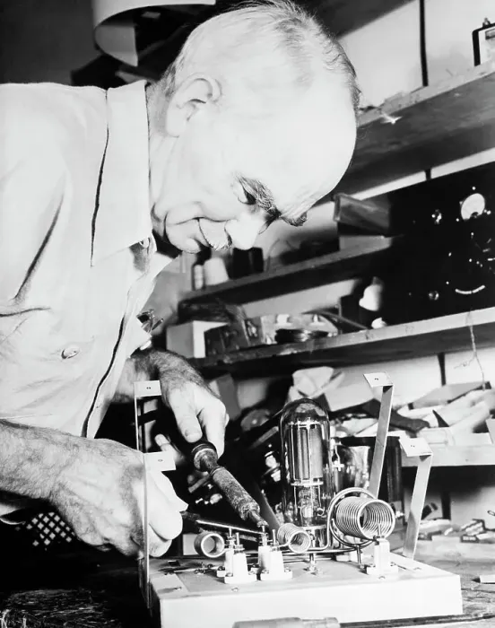 Framed Print : Lee De Forest at Work in His Laboratory Framed Print : Lee De Forest at Work in His Laboratory