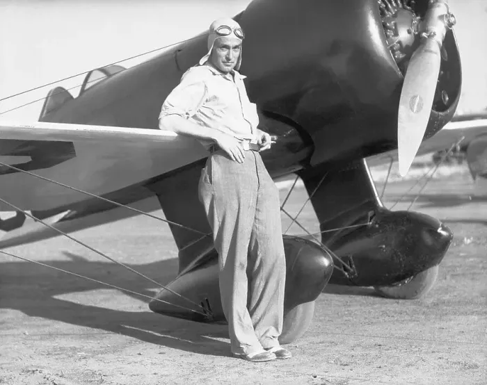 Framed Print : Lee Gelbeck Poses With Airplane Framed Print : Lee Gelbeck Poses With Airplane
