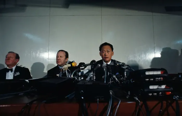 Framed Print : Lee Kuan Yew at Press Conference