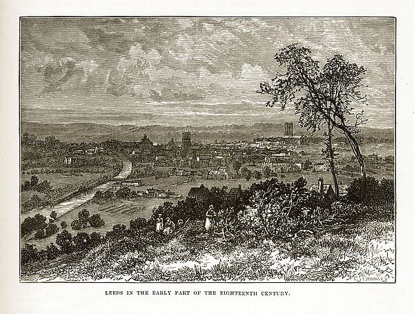 Leeds, England in the Early 18th Century Victorian Engraving
