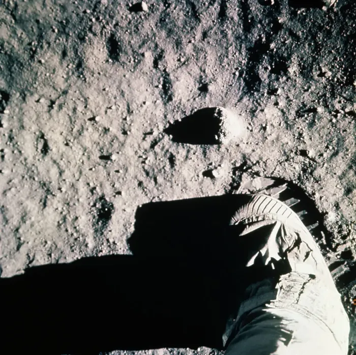Framed Print : A Leg and a Footprint In the Moons Surface Framed Print : A Leg and a Footprint In the Moons Surface