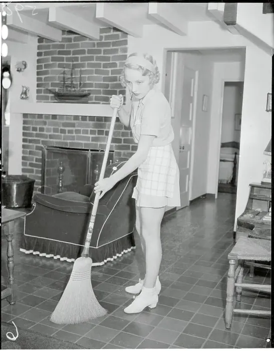 Framed Print : Leila Hyams Sweeping the Floor Framed Print : Leila Hyams Sweeping the Floor