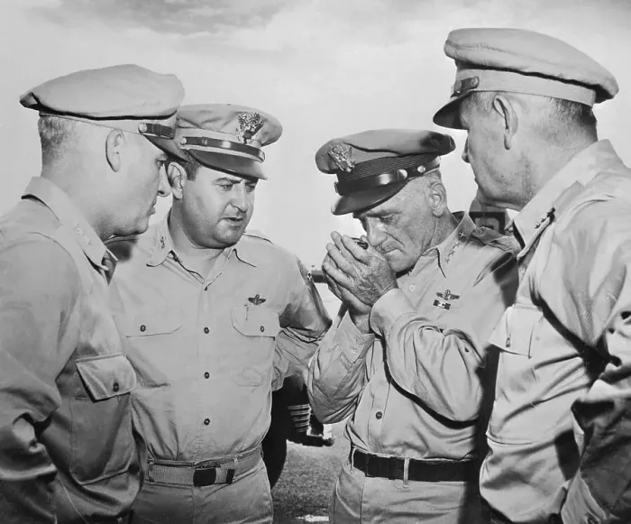 Framed Print : LeMay, Spaatz and Cammanders Meet on Guam 1945 Framed Print : LeMay, Spaatz and Cammanders Meet on Guam 1945