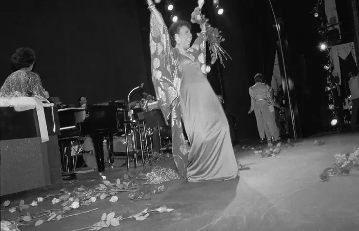Framed Print : Lena Horne Posing on Stage with Flowers Framed Print : Lena Horne Posing on Stage with Flowers