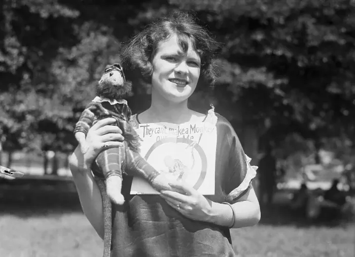 Framed Print : Lena Ruffner with Monkey Doll During Scopes Trial Framed Print : Lena Ruffner with Monkey Doll During Scopes Trial