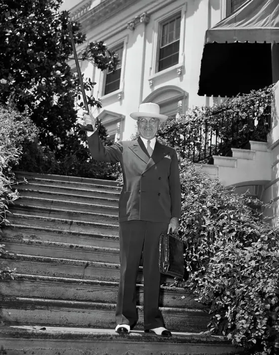 Framed Print : Full Length Of Harry Truman Waving Cane Framed Print : Full Length Of Harry Truman Waving Cane