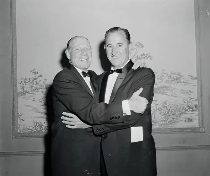 Framed Print : Leo Durocher Embracing Al Lopez at Baseball Function Framed Print : Leo Durocher Embracing Al Lopez at Baseball Function
