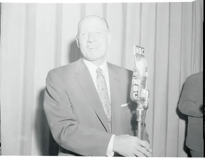 Framed Print : Leo Durocher Speaking into a Microphone Framed Print : Leo Durocher Speaking into a Microphone