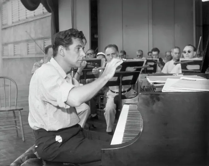 Framed Print : Leonard Bernstein At Piano Conducting