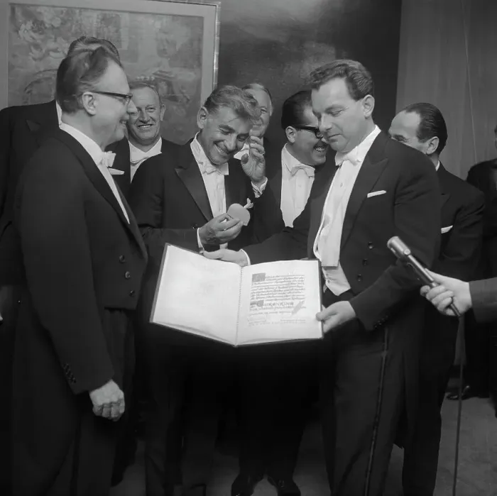 Framed Print : Leonard Bernstein Receiving a Ring of Honor Framed Print : Leonard Bernstein Receiving a Ring of Honor
