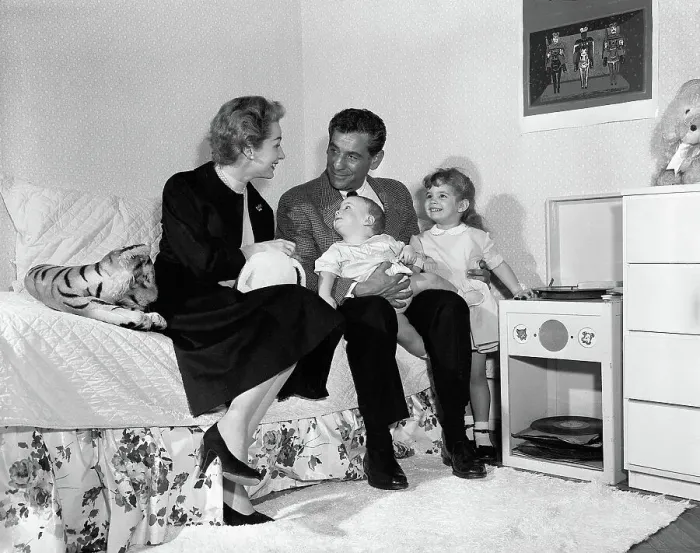 Framed Print : Leonard Bernstein Seated with wife and Kids Framed Print : Leonard Bernstein Seated with wife and Kids