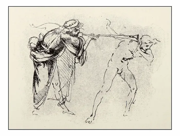 Framed Print : Leonardo's sketches and drawings: man with trumpet Framed Print : Leonardo's sketches and drawings: man with trumpet
