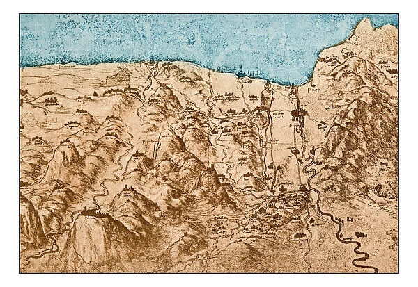Leonardos sketches and drawings: map of Tuscany coast