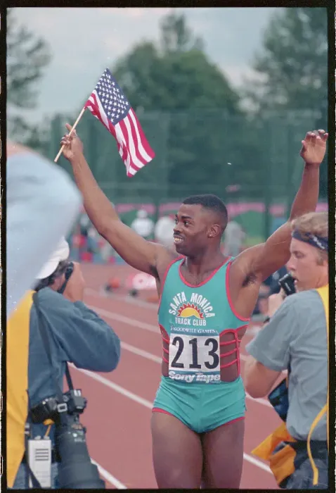 Framed Print : Leroy Burrell Finishing Race in the Goodwill Games Framed Print : Leroy Burrell Finishing Race in the Goodwill Games