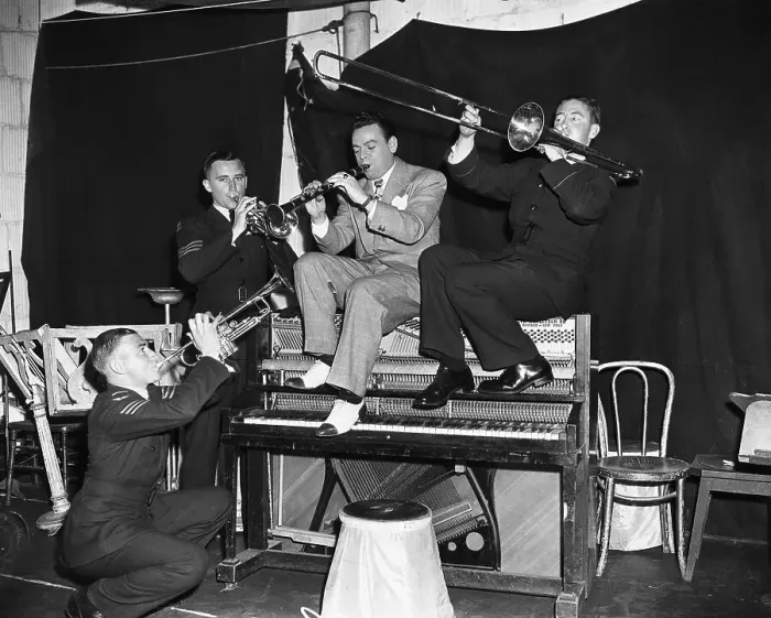 Framed Print : Les Brown Playing with Australian Airmen Framed Print : Les Brown Playing with Australian Airmen