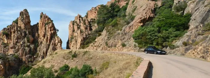 Framed Print : Les Calanche rock formations and coastal road Framed Print : Les Calanche rock formations and coastal road