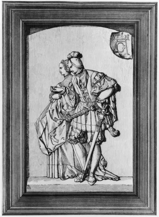 Framed Print : Les Noces. A wedding portrait of a bride and groom, engraved by Heinrich Aldegrever Framed Print : Les Noces. A wedding portrait of a bride and groom, engraved by Heinrich Aldegrever