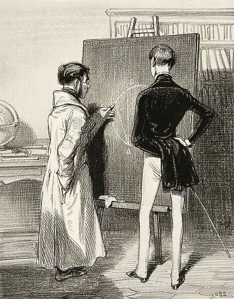 Lesson in geometry on the blackboard, 1865, France, Historic, digitally restored reproduction from a 19th century original