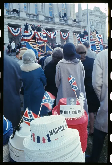 Framed Print : Lester Maddox Speaking at Flag Decorated Podium