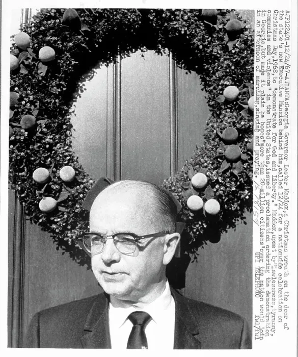 Framed Print : Lester Maddox in front of Wreath Framed Print : Lester Maddox in front of Wreath