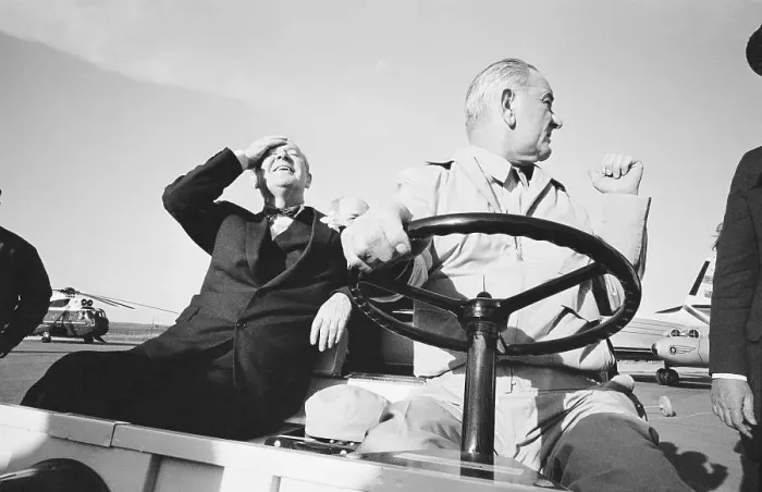 Framed Print : Lester Pearson Laughing at Lyndon Johnson Framed Print : Lester Pearson Laughing at Lyndon Johnson