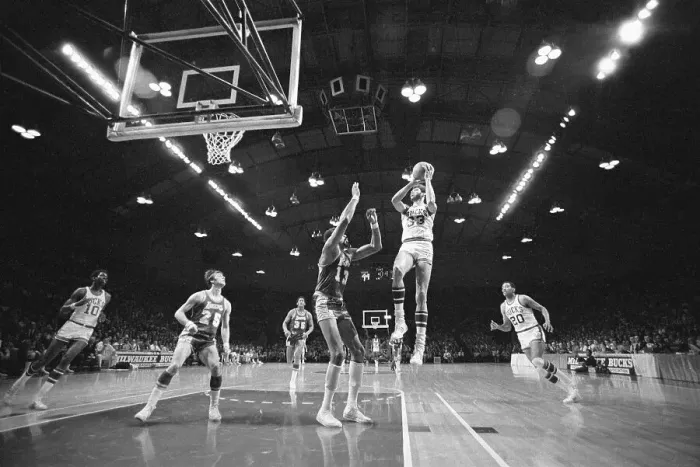 Framed Print : Lew Alcindor Shoots Over Wilt Chamberlain Framed Print : Lew Alcindor Shoots Over Wilt Chamberlain