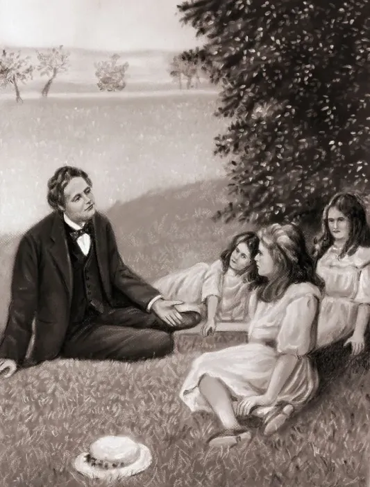 Framed Print : Lewis Carroll Reading / Children / Painting Framed Print : Lewis Carroll Reading / Children / Painting