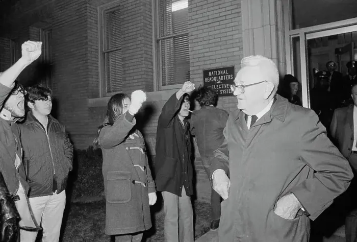 Framed Print : Lewis Hershey Greeted By Protesters