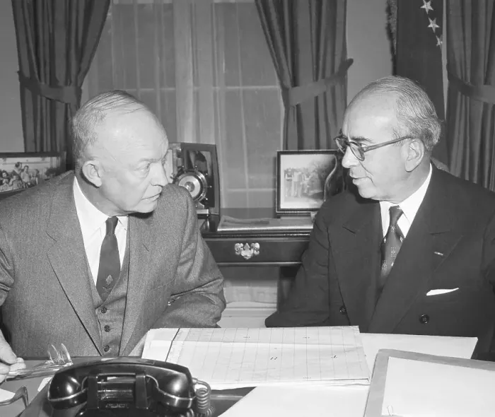 Framed Print : Lewis L. Strauss and Dwight D. Eisenhower Conversing Framed Print : Lewis L. Strauss and Dwight D. Eisenhower Conversing
