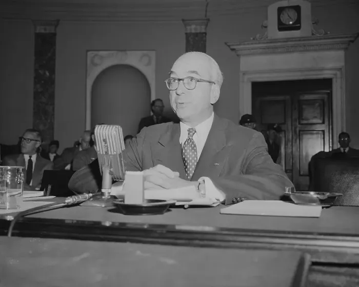 Framed Print : Lewis Strauss Seated Before Microphone Framed Print : Lewis Strauss Seated Before Microphone