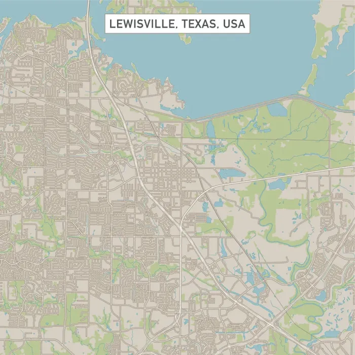 Framed Print : Lewisville Texas US City Street Map Framed Print : Lewisville Texas US City Street Map