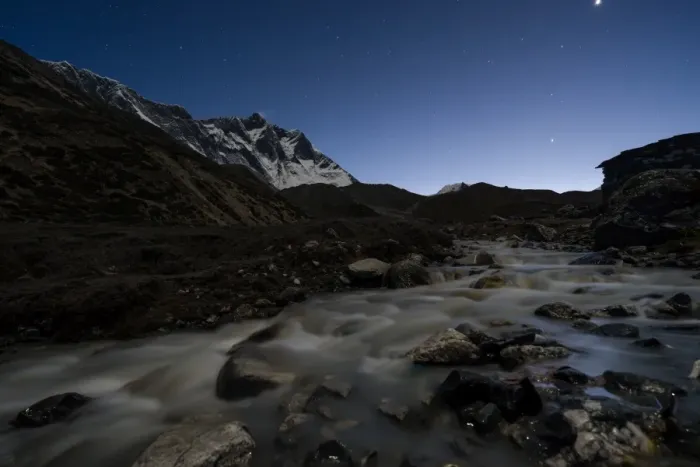 Framed Print : Lhotse mountain and small river Framed Print : Lhotse mountain and small river